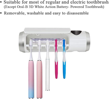 Toothbrush Holder Cleaner with Fan Drying & 6min Timing Function, 5 Toothbrush Slots, Rechargeable Bathroom Wall Mounted Fit Sonic and Manual Toothbrushes