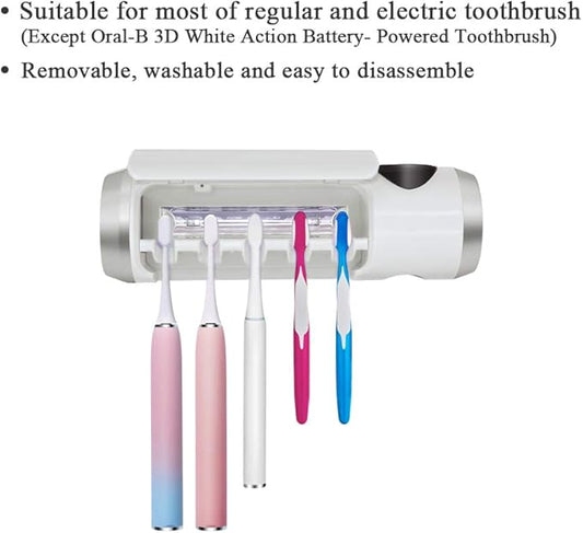 Toothbrush Holder Cleaner with Fan Drying & 6min Timing Function, 5 Toothbrush Slots, Rechargeable Bathroom Wall Mounted Fit Sonic and Manual Toothbrushes