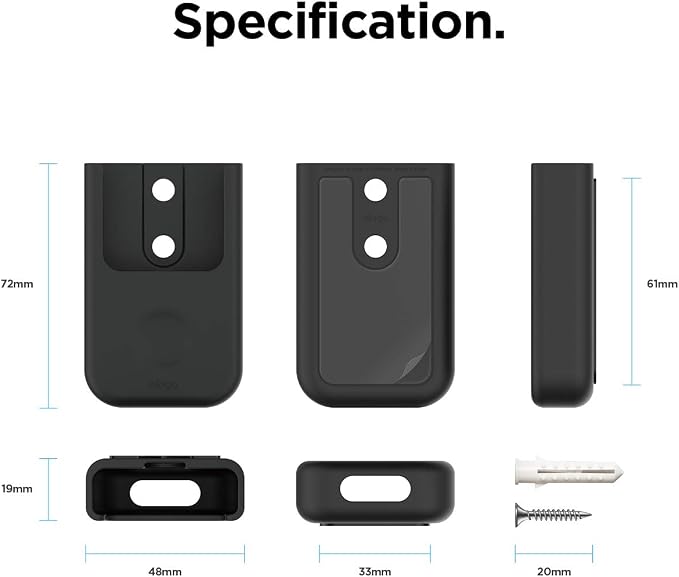 elago Universal Remote Holder Mount Compatible with Apple TV Remote and All Other Remote Controls - Adhesive Tape or Screw Mounting Options, Available Wired Charging [Small] [1st Gen] [Black]