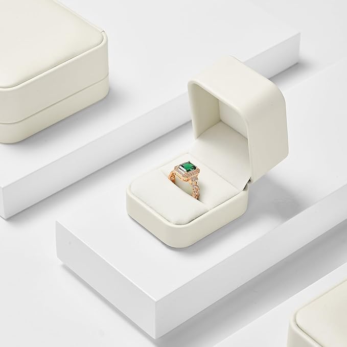 Oirlv Luxury Leather Jewelry Ring Box Engagement Ring Box Wedding Day Keepsake Box(Creamy-white)