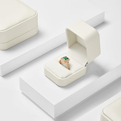 Oirlv Luxury Leather Jewelry Ring Box Engagement Ring Box Wedding Day Keepsake Box(Creamy-white)