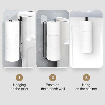 Toilet Paper Holder with Storagefor 3 Roll Tissue Wall Mounted Over The Tank Toilet Paper Holder Organizer Self Adhesive Toilet Paper Storage Stainless Steel Toliet Paper Holder（Black 1 Pcs）
