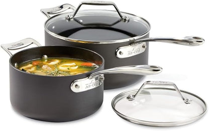 All-Clad Essentials Hard Anodized Nonstick Sauce Pan Set 4 Piece, 2.5, 4 Quart Oven Broiler Safe 500F Pots and Pans, Cookware Black