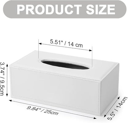 KINGFOM Rectangular PU Leather Tissue Box Cover - Facial Tissue Paper Napkin Holder for Bathroom, Home, Office, Car Automotive Decoration with Magnetic Bottom(White)