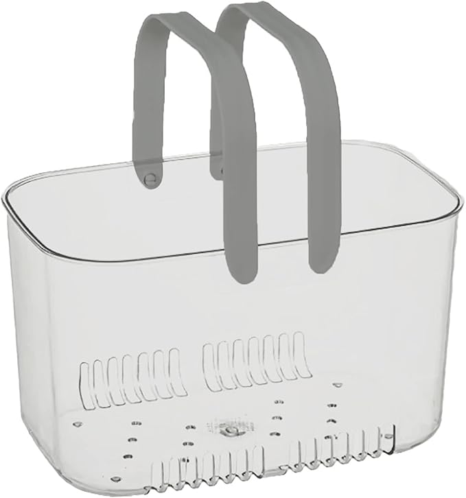 Portable Shower Caddy, Plastic Storage Basket with Handle Box Organizer Bin Drainage Toiletry Tote Bag for Bathroom, Kitchen, College, Gym, Camp (Grey)