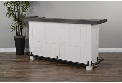 Sunny Designs Carriage House 78" Farmhouse Wood Bar Unit with Sides and Front Foot Rail, Removable Wine Storage Rack, Stemware Rack, Adjustable Shelves, in Dark Brown & White Finish