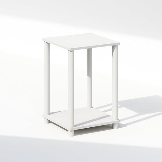 Furinno Turn-N-Tube Night Stand, 2-Tier Open Shelf Design Nightstand, Toolless Bedside Table, End Table, Side Table, for Bedroom, Closet, Dorm, White
