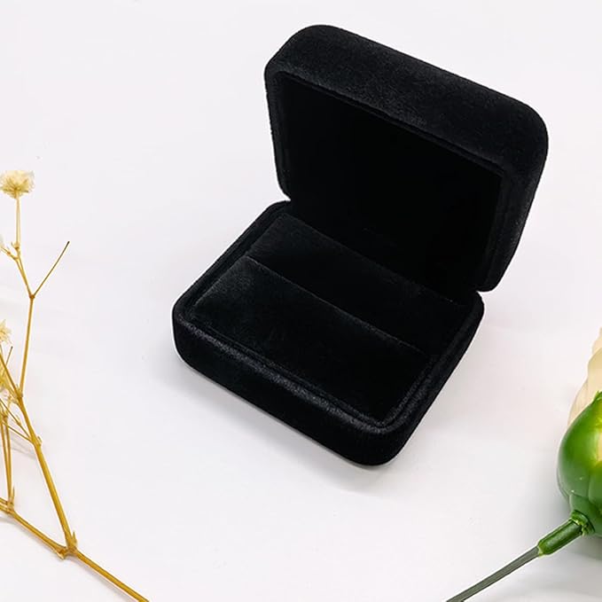 GBYAN 2 Pieces Velvet Ring Box, Jewelry Display Gift Box, Ring Case for Proposal,Engagement, Wedding,Black
