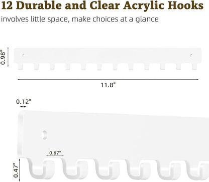 Acrylic Necklace Holder 2 Pack Wall Mounted Necklace Organizer Hanging Jewelry Organizer with 12 Hooks for Necklaces, Bracelets, Rings and Bangles Display（White）