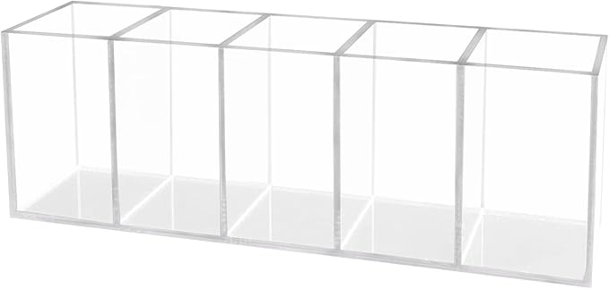HSYMQ Acrylic Clear Pen Holder 5 Compartments Pencil Holder Desk Organizer Desktop Makeup Brush Holder