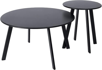 Patio Outdoor Coffee Table Set of 2 - Weather Resistant Outdoor Round End Table Modern Coffee Tables for Living Room Balcony Home Office (Black)