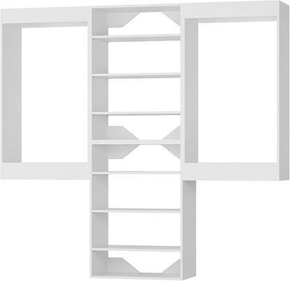 Modular Closet Organizer - 90" Wide, Wooden Tower Wardrobe System, Wall Mounted for Walk-in Closets, White