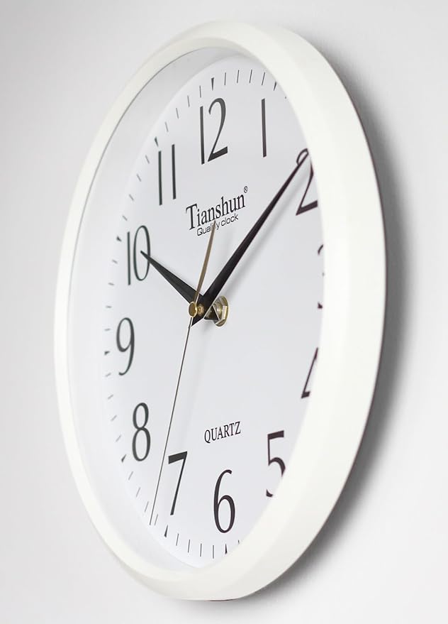 Wall Clock Silent Non-Ticking Battery Operated Small 10 Inch Modern Easy to Read for Living Room Bedroom Kitchen Office Decor (White)