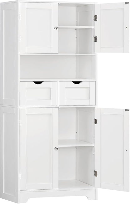 TEENFON 57.8" H Tall Bathroom Storage Cabinet with 4 Doors & 2 Adjustable Shelves, Freestanding Bathroom Cabinet with 2 Drawers, Kitchen Cabinets & Pantry, Cupboard for Kitchen, Dining Room, White