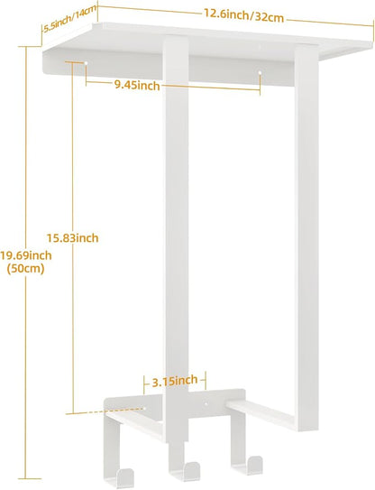 Bethom Towel Racks for Bathroom White, Storage with Shelf Wall Mounted | Stainless Steel, 3 Hooks, Towel Storage Rack with Shelf for Small Bathroom