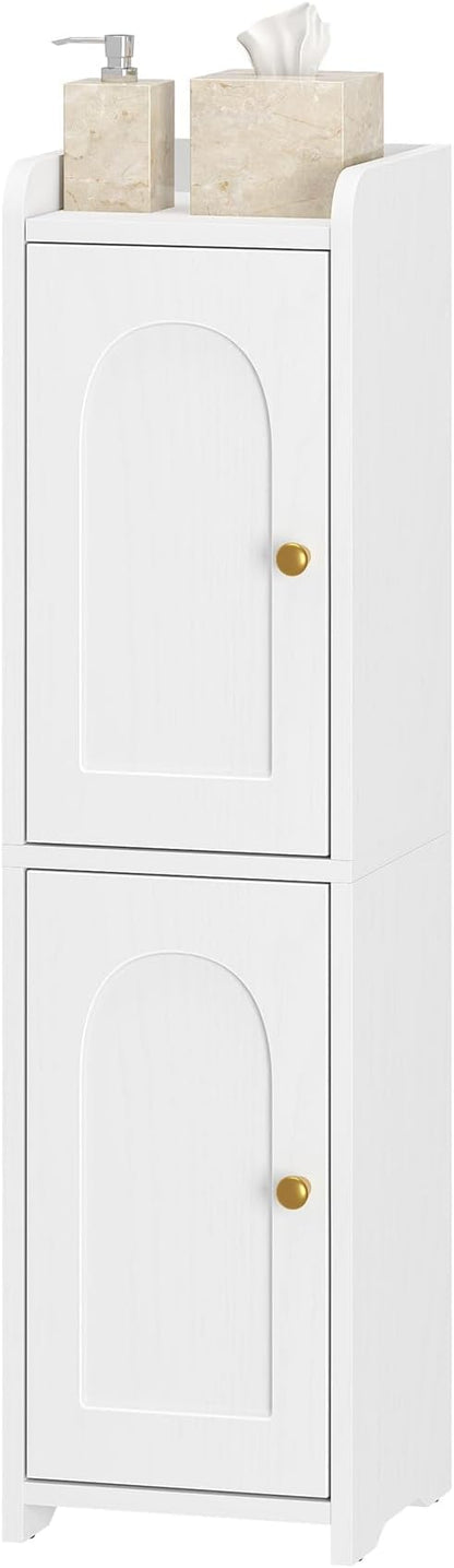 Hzuaneri Bathroom Storage Cabinet, Small Corner Floor Cabinet with 2 Doors and Adjustable Shelf, Narrow Toilet Paper Cabinets, Bathroom Organizer for Small Spaces, 7.9" D x 7.9" W x 29.5" H White