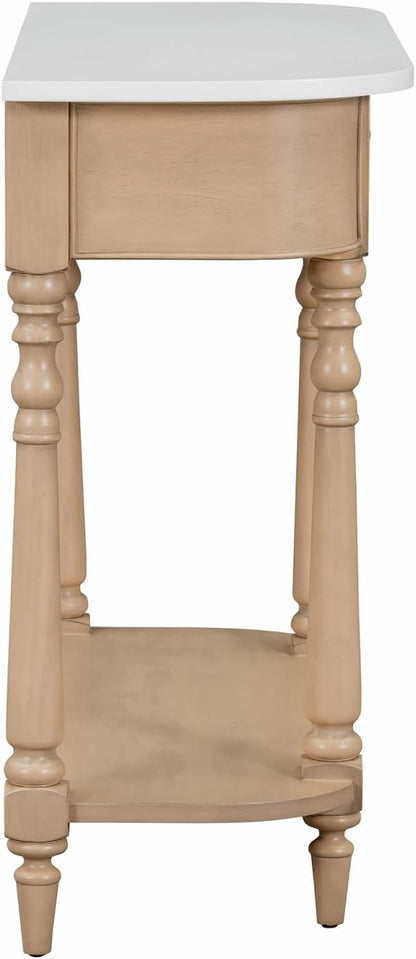 HMFULE Retro Curved Console Table, 36" Solid Wood Half Moon Console Table Sofa Table Entryway Table with 1 Drawer 1 Open Shelf Roman Legs Curved Corners for Living Room,Entryway,Hallway,White+Beige