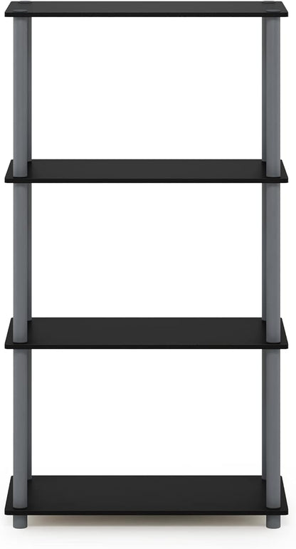 Furinno TURN-N-TUBE Storage Shelves, 4-Tier Toolless Book Shelf, Corner Shelf, Toolless Open Shelves, for Organization and Storage, Living Room, Garage, Home Office, Black