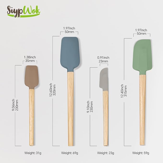 Silicone Spatula Set, Food Grade Rubber Spatula-4 Piece Nonstick Rubber Spatulas, Spoonula, Jar Scraper for Cooking, Baking, Mixing, Frosting - Heat Resistant Up to 600°F (Spatulas-Colorful)