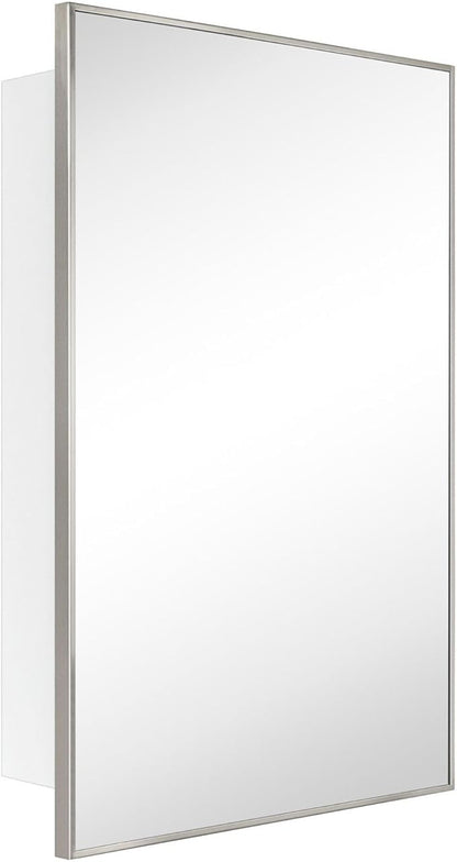 TEHOME 20'' x 30'' Brushed Nickel Recessed and Surface Mount Bathroom Medicine Cabinet with Mirror Square Cornered Metal Framed Rounded Rectangle Medicine Cabinet Mirror