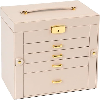 Jewelry Box, Women's Jewelry Organizer with Mirror, 5 Layers & 4 Drawers, Apricot