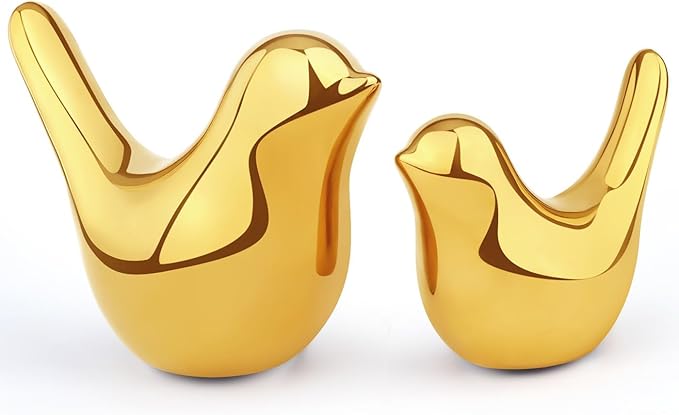 LAIDANLA Small Birds Statues Golden Modern Style Home Decor Birds Small Animal Sculpture for Living Room Office Desktop Shelf Coffee Table Bedroom（2pcs）