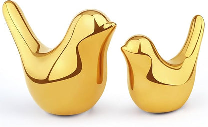 LAIDANLA Small Birds Statues Golden Modern Style Home Decor Birds Small Animal Sculpture for Living Room Office Desktop Shelf Coffee Table Bedroom（2pcs）