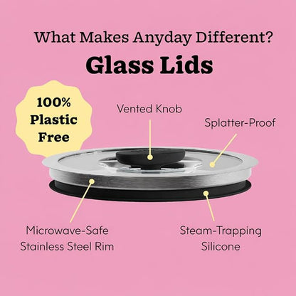 Anyday 4-Piece Medium Glass Food Storage with Glass Lids | Plastic-Free Meal Prep & Microwave Cookware | Stackable Airtight Storage Container with Vented Lid for Microwave-Safe Reheating