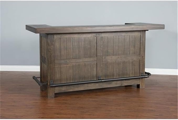 Pemberly Row Wood Home Bar with 4 Shelves and 3 Drawers in Cherry (42" H x 80" W x 28" D) for Home, Kitchen, Dining Room with Storage Cabinet and Wine Rack, Easy Assembly