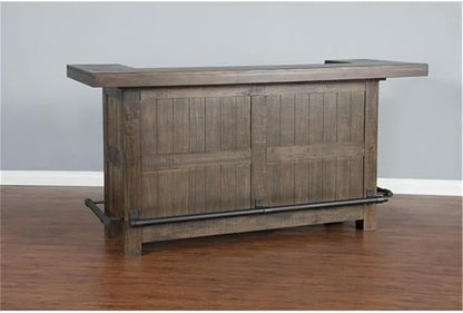 Pemberly Row Wood Home Bar with 4 Shelves and 3 Drawers in Cherry (42" H x 80" W x 28" D) for Home, Kitchen, Dining Room with Storage Cabinet and Wine Rack, Easy Assembly