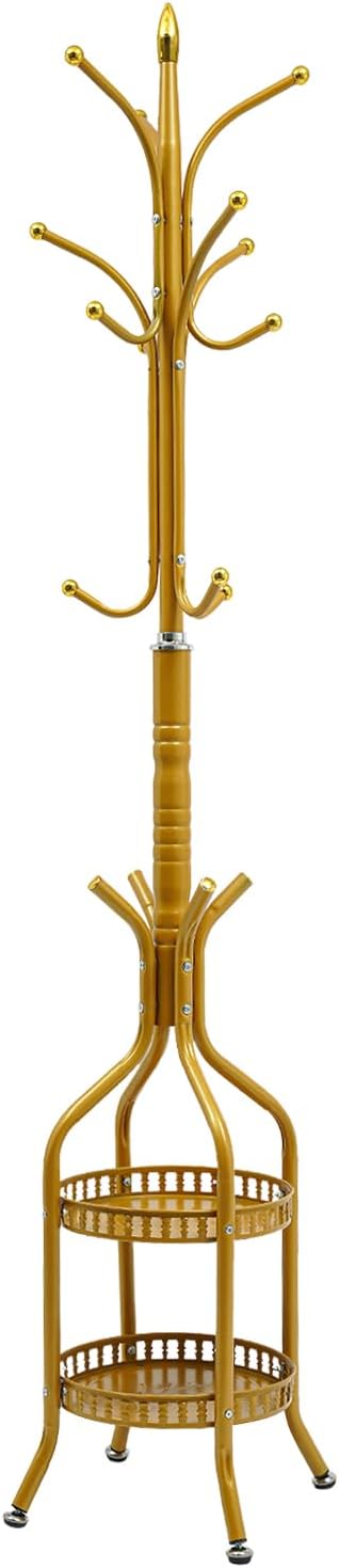 72.8in Coat Rack Freestanding 12 Hooks Coat Tree with Umbrella Holder Metal Modern Coat Hanger Stand for Entryway, Purse Rack Hat Rack Stand for Living Room Bedroom Office (Golden)