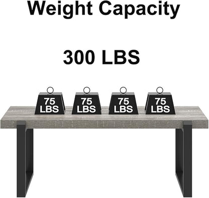 FOLUBAN Modern Coffee Table, Rustic Wood and Metal Center Table, Retro Small Cocktail Tea Table for Living Room, Light Grey, 44 Inch