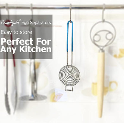 CAMKYDE Egg Separator Food Grade Stainless Steel Egg Yolk White Separation Tool, Set of 2 (Blue)