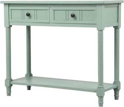 Knocbel Antique Entry Console Table with Drawers & Bottom Open Shelf, Wood Sofa Tables for Entryway Hallway Living Room, 35.43" W x 13.8" D x 30.25" H, Retro Blue