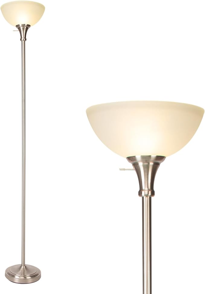 HonoDing Floor Lamp Frosted White Glass Bowl Shade - for Room Decor - Bedroom Decor - Floor Lamp for Bedroom - Floor Lamps for Living Room (Brushed Nickel)