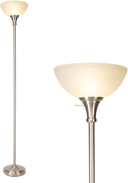 HonoDing Floor Lamp Frosted White Glass Bowl Shade - for Room Decor - Bedroom Decor - Floor Lamp for Bedroom - Floor Lamps for Living Room (Brushed Nickel)
