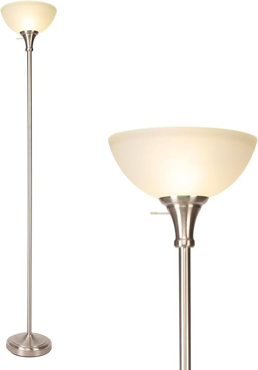 HonoDing Floor Lamp Frosted White Glass Bowl Shade - for Room Decor - Bedroom Decor - Floor Lamp for Bedroom - Floor Lamps for Living Room (Brushed Nickel)