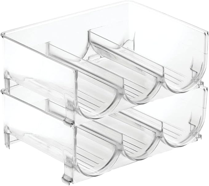 mDesign Stackable Plastic 3 Bottle Refrigerator Wine Rack - Kitchen Storage Organizer Holder for Storing Champagne, Wine, and Water Bottles - Stacking Wine Bottle Organizer for Fridge - 2 Pack - Clear