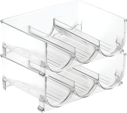 mDesign Stackable Plastic 3 Bottle Refrigerator Wine Rack - Kitchen Storage Organizer Holder for Storing Champagne, Wine, and Water Bottles - Stacking Wine Bottle Organizer for Fridge - 2 Pack - Clear