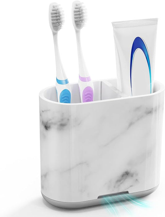 Chintu Toothbrush Holders, 2 Slots Tooth Brush Holder for Bathrooms, Kids Electric Toothbrush and Toothpaste Organizer for Bathroom Countertop Accessories, Shower, Vanity, Storage, Marble/Gray