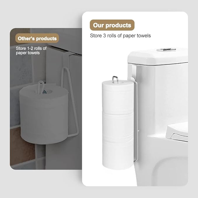 Bathroom Toilet Paper Roll Holder for 3 Roll Tissue, Brushed Nickel,Over The Tank Toilet Paper Holder,Self Adhesive Toilet Paper Holder Storage Wall Mount,Stainless Steel Toliet Paper Holder（2 Pcs）
