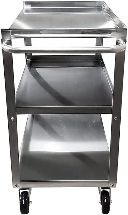 Commercial Stainless Steel 3-Shelf Utility Kitchen Cart – 28" x 18" x 33" | Rolling Metal Storage Cart with Casters for Restaurant, Kitchen, Garage