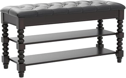 Shoe Storage Bench with Cushion, Entry Bench with Storage Solid Wood Shoe Bench Ideal for Entryway Living Room and Corridor (Walnut 39.4'')