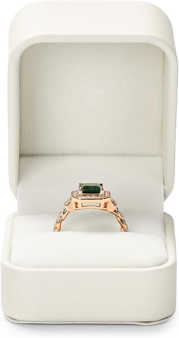 Oirlv Luxury Leather Jewelry Ring Box Engagement Ring Box Wedding Day Keepsake Box(Creamy-white)