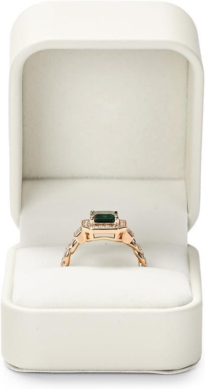 Oirlv Luxury Leather Jewelry Ring Box Engagement Ring Box Wedding Day Keepsake Box(Creamy-white)