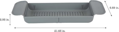 Bath Bliss Expandable Bathtub Caddy | Non-Slip | Over The Tub | 21-27 inch | Tub Tray | Bathroom Storage and Organizer | Shelf | Hold Soaps and Towels | Grey