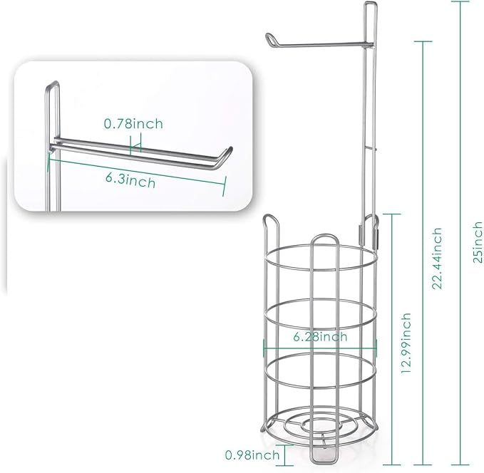 TomCare Toilet Paper Holder Toilet Paper Stand Free-Standing Toilet Tissue Paper Roll Bathroom Storage Shelf and Dispenser for 3 Spare Rolls Metal Wire Bathroom Accessories Storage Organizer