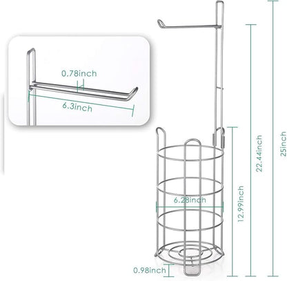 TomCare Toilet Paper Holder Toilet Paper Stand Free-Standing Toilet Tissue Paper Roll Bathroom Storage Shelf and Dispenser for 3 Spare Rolls Metal Wire Bathroom Accessories Storage Organizer