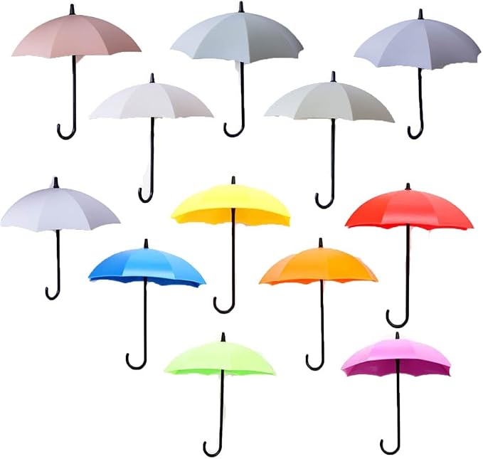 Leadigol 12pcs Colorful Umbrella Key Holder,Adhesive Wall Hooks Wall Rack Decorative Wall Hanging Hooks,for Keys, Jewelry and Other Small Items