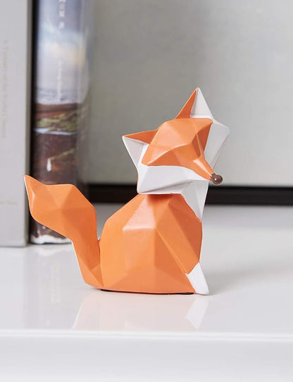 HAUCOZE Fox Statue Figurine Modern Animal Sculpture Home Decor Geometric Art Gift for Shelf Desk Living Room 4.0 Inch